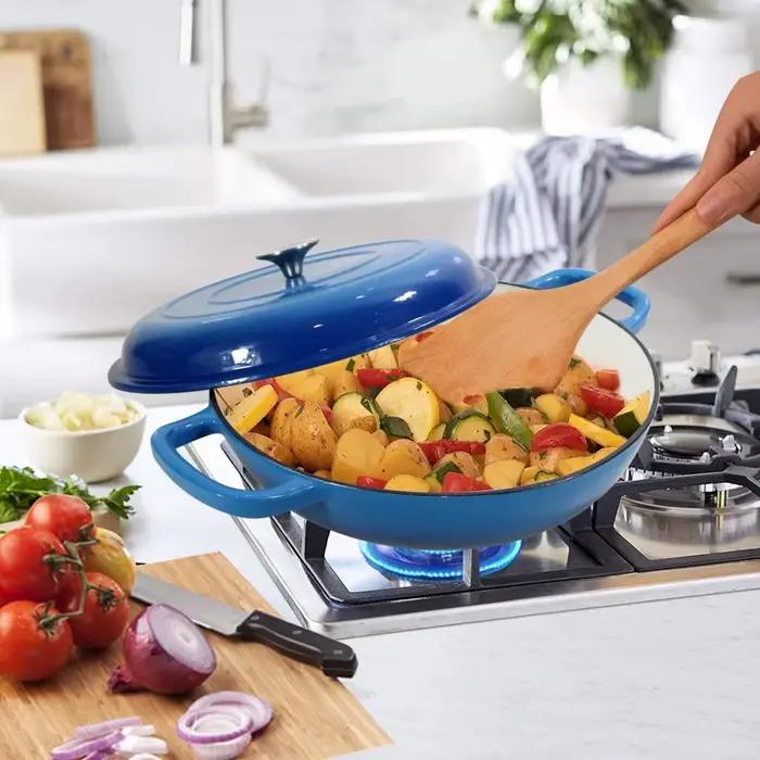 Pot à soupe pour four hollandais de 4,5 l, Casserole en fonte, poêle avec couvercle et double poignées, cuisson au four hollandais