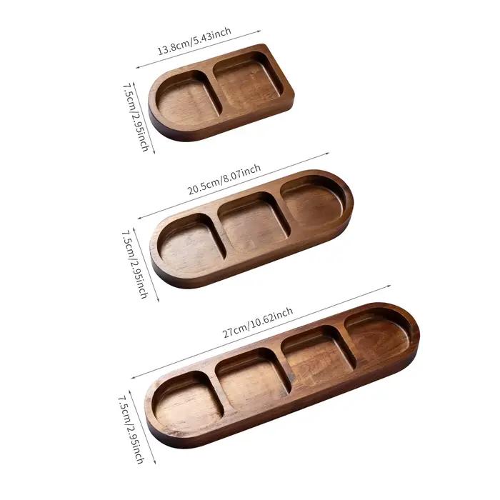 Assiette à condiments divisée en bois massif pour la maison