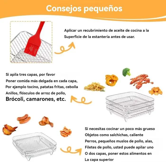 Grille de cuisson rectangulaire en acier inoxydable à 3 niveaux pour friteuse à air chaud Ninja Dual