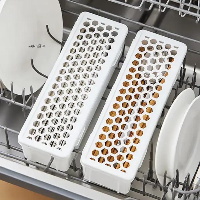 Boîte de nettoyage de vaisselle de lave-vaisselle en plastique avec Cage à baguettes cuillère égouttoir support de rangement-organisateur de cuisine panier de rangement sac