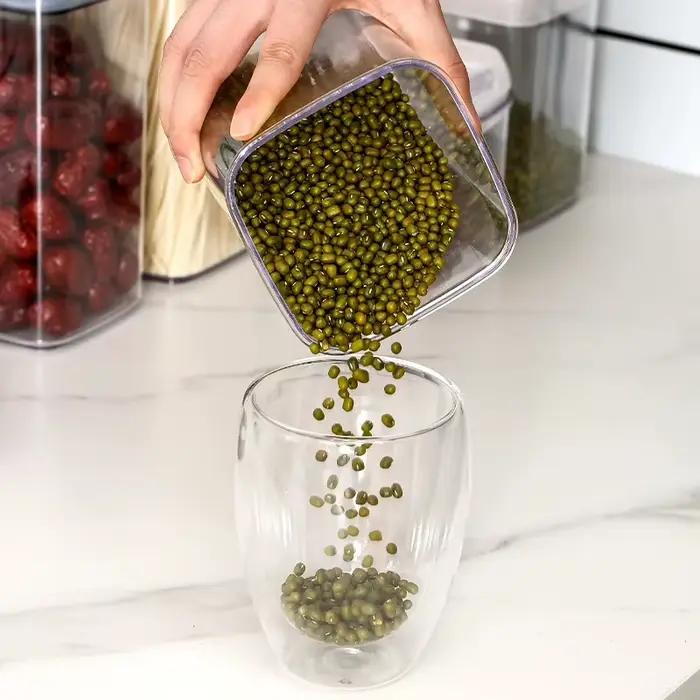 Boîte de stockage transparente pour la cuisine, grande capacité, boîtes scellées, organisateur de conteneurs, distributeur de céréales, anti-poussière, anti-humidité, boîtes de rangement pour aliments secs et liquides