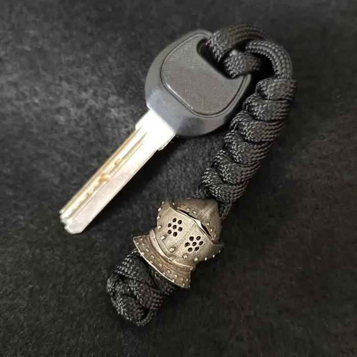Pendentifs paracorde en alliage d'aluminium, guerrier spartiate, casque, couteau, perles, lanière tissée à la main, porte-clés de voiture, extérieur EDC