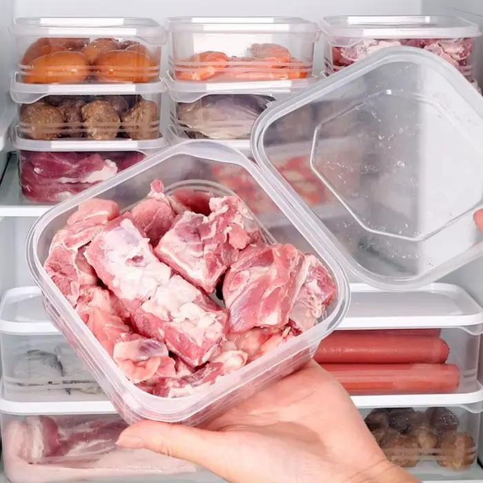 Boîte de rangement scellée en plastique rectangulaire pour réfrigérateur domestique, bac à légumes avec couvercle, entretoise fraîche, clair, boulettes