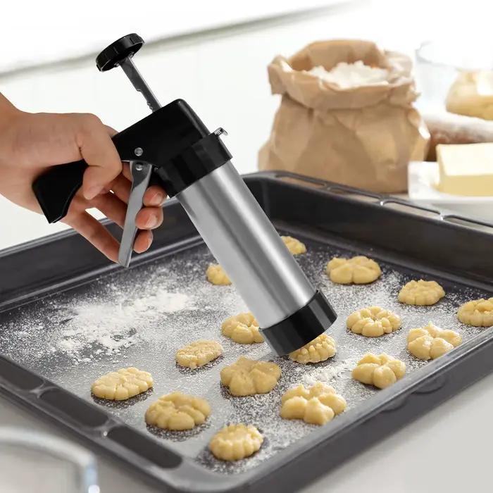 Kit de Pistolet de Presse à Biscuits en Acier Inoxydable, Machine à Churros Manuelle, Bricolage, Extrudeuse de Seringue, Buses, Passepoil, Crème, Biscuit