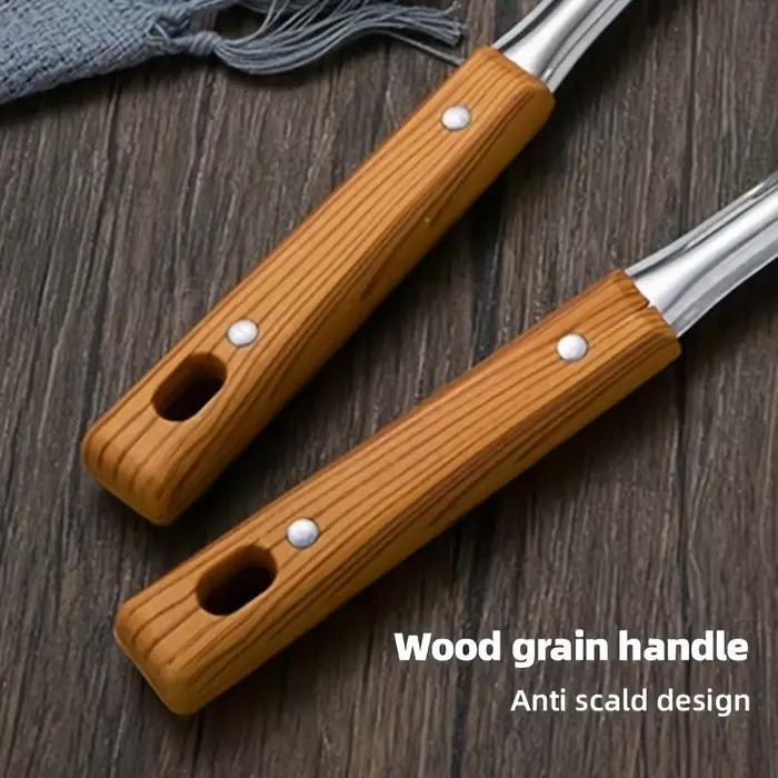 Ensemble d'ustensiles de cuisine en acier inoxydable avec manche en bois : spatule pour wok