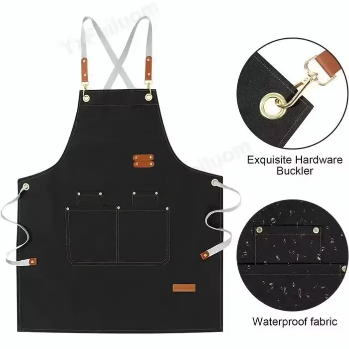 Tablier de travail professionnel hommes femmes cuisine tablier imperméable plusieurs poches serveur Barista travail uniforme Restaurant propre tablier