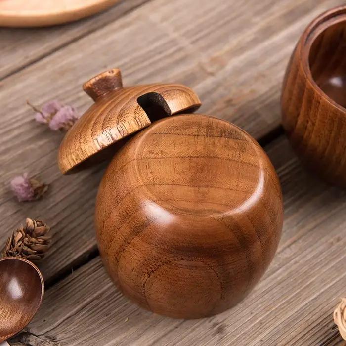 Pot d'assaisonnement en bois, récipient à épices, bidon de saveurs, pot de sel
