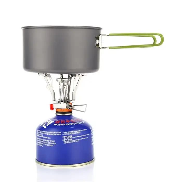 Réchauds de camping portables coupe-vent, réchaud de randonnée avec allumage piézo, support stable, pour la randonnée, la cuisine en pique-nique
