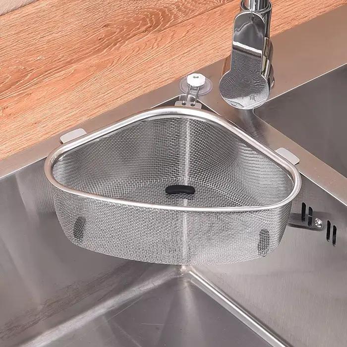 Panier de vidange d'évier de cuisine en acier inoxydable, Triangle pour aliments et légumes, filtre à œufs, organisateur de rangement, étagère de cuisine, égouttoir