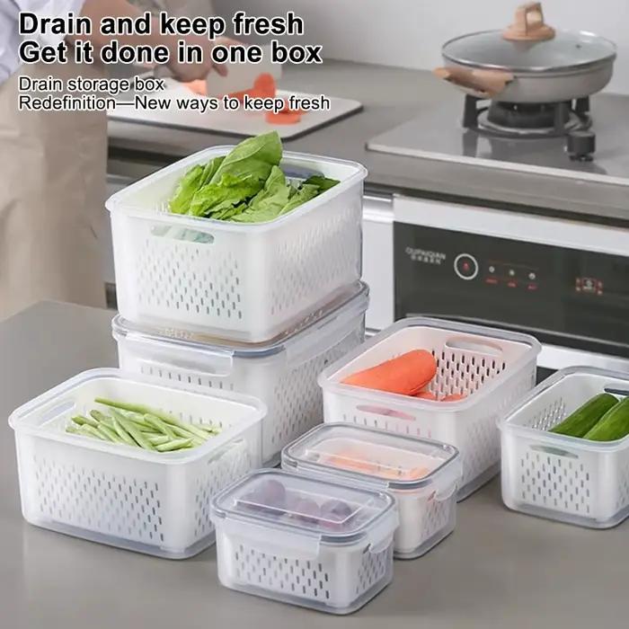 Boîte de rangement pour réfrigérateur organisateur de cuisine avec drainage double couche pour stockage de fruits et légumes frais conteneurs de rangement garde-manger occaions spéciales