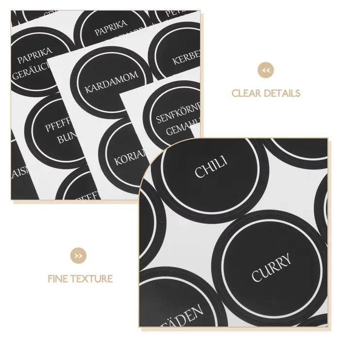 Étiquettes Adhésives Rondes Noires pour Bouteilles d'Épices, Conteneurs de Garde-Manger et Pots de Conserve - Organisation de Cuisine Minimaliste