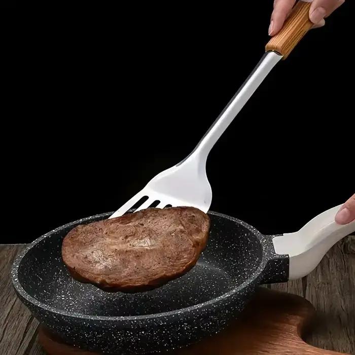 Ensemble d'ustensiles de cuisine en acier inoxydable avec manche en bois : spatule pour wok