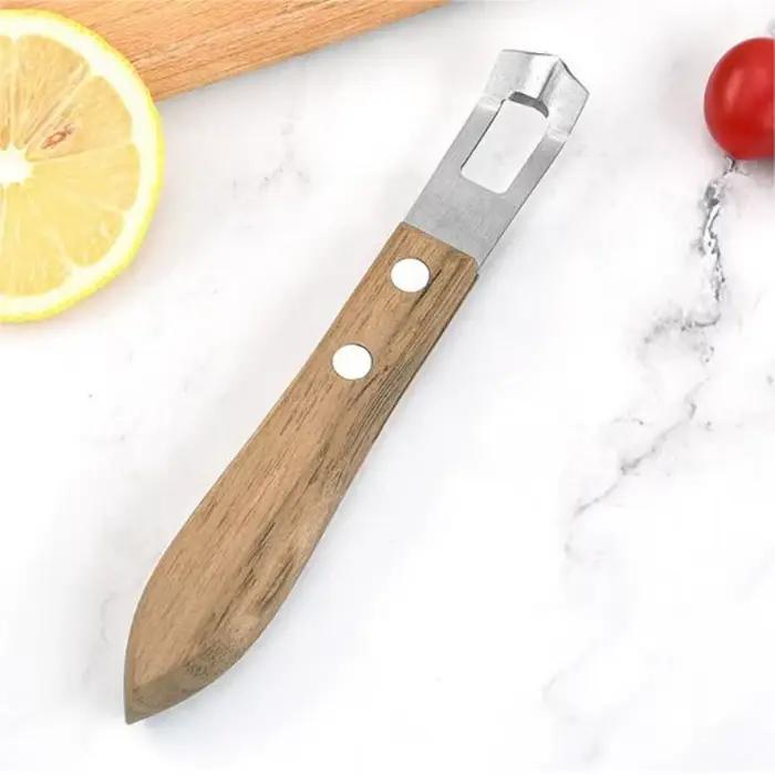 Éplucheur de citron en acier inoxydable et bois, éplucheuse pour fruits et légumes, outil de cuisine durable et écologique pour préparer des smoothies et salades de fruits
