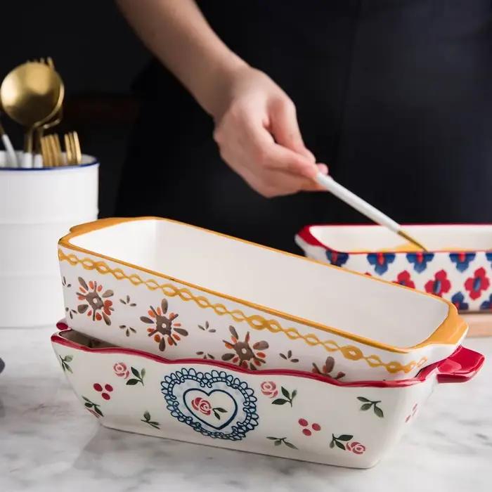 Pio de cuisson rectangulaire en céramique avec poignée