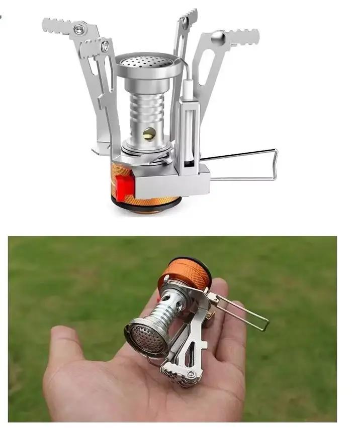 Réchauds de camping portables coupe-vent, réchaud de randonnée avec allumage piézo, support stable, pour la randonnée, la cuisine en pique-nique
