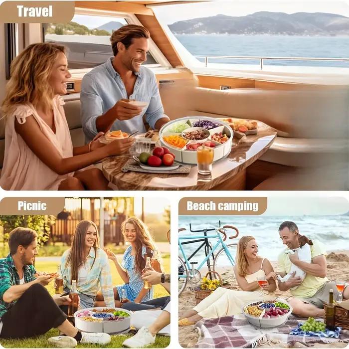 Plateau de stockage des aliments rotatif à 5 compartiments, avec poignée de couvercle, récipient de fruits secs, collation et légumes, plat de service de cuisine domestique