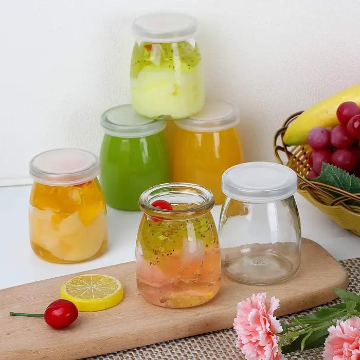 Pots en verre transparents rouges pour yaourt, confitures, gelée, pudding et mousse à offrir pour la maison et la cuisine