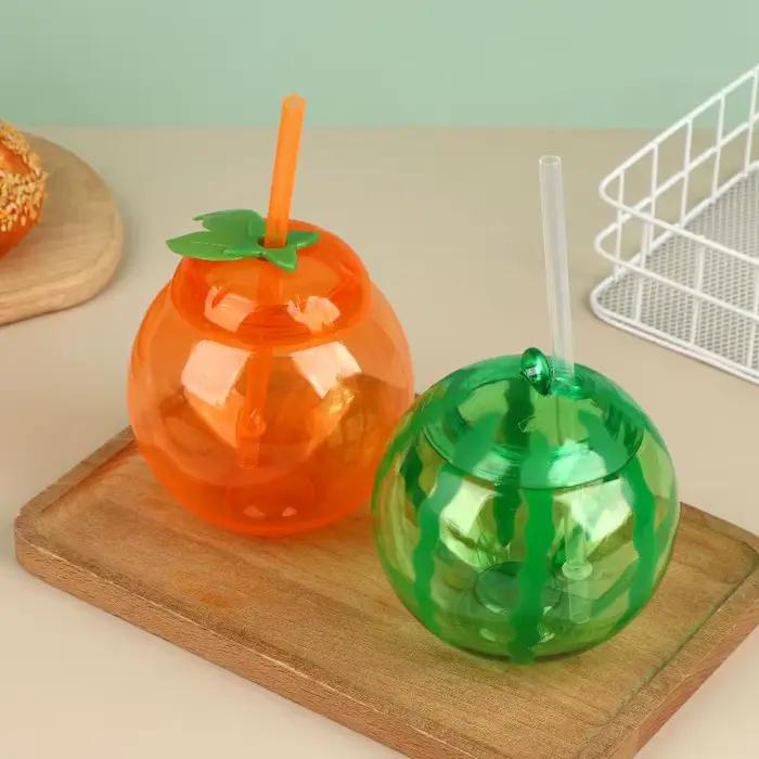 Bouteille de jus fantaisie en forme de fruit avec paille pour la maison et l'extérieur – Orange Pastèque