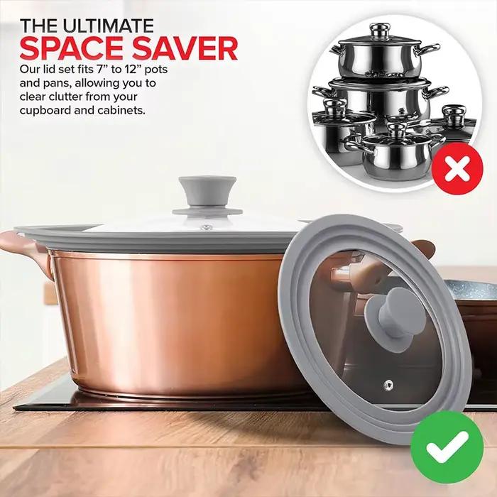 Couvercle universel en verre trempé avec bord en silicone résistant à la chaleur pour casseroles et poêles diamètres 24 cm 26 cm 28 cm occasions spéciales