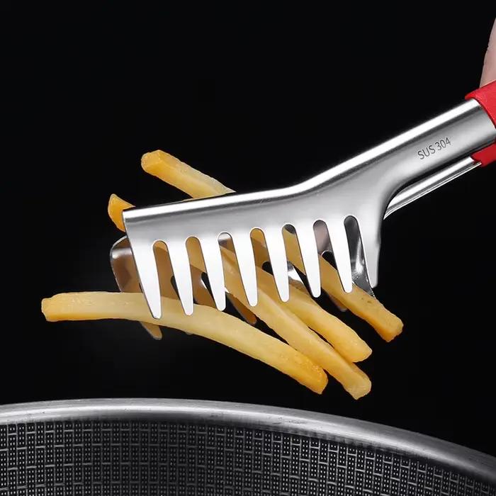 Pince alimentaire multifonctionnelle en acier inoxydable résistante à la chaleur, ustensile de cuisine adapté pour la cuisson à chaud de viande et de nouilles