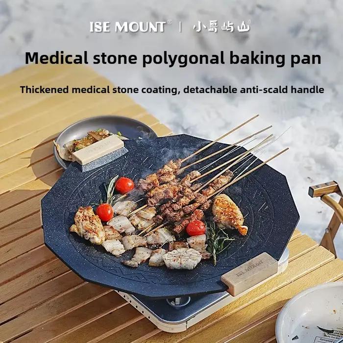 ISE MOUNT – poêle à Barbecue polygonale Maifanshi pour l'extérieur, revêtement épais, 41cm, poêle à Barbecue antiadhésive polyvalente