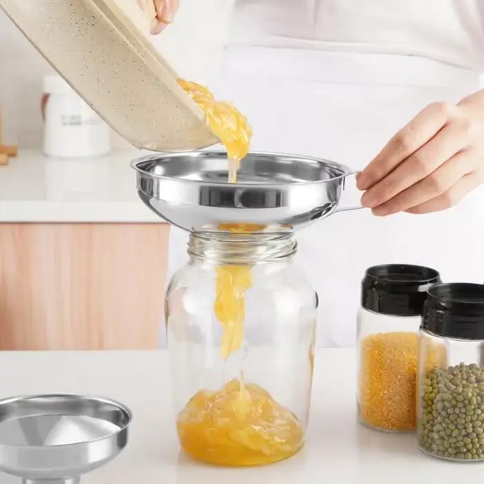 Entonnoir à large bouche en acier inoxydable, entonnoir en conserve, tasse, confiture, filtre à trémie pour pot de vinaigrette, filtre à huile en conserve, vin, eau, épices, etc.
