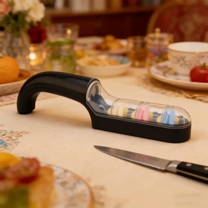 Aiguiseur d'outils 3 étapes avec poignée antidérapante pour couteaux de jardin, ciseaux, sécateurs, haches, lames de chef, adultes seniors