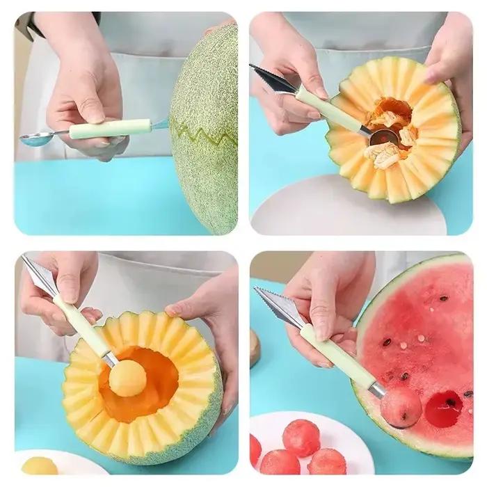 Cuillère à fruits à Double tête en acier inoxydable, Portable, multifonctionnelle, boule de Melon, bricolage, plateau de fruits, outil de boule TMZ