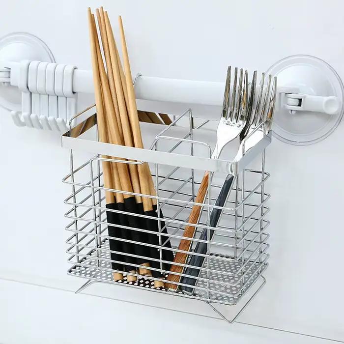 Organisateur de couverts suspendus en acier inoxydable : égouttoir à ustensiles de cuisine pour fourchettes, cuillères et baguettes