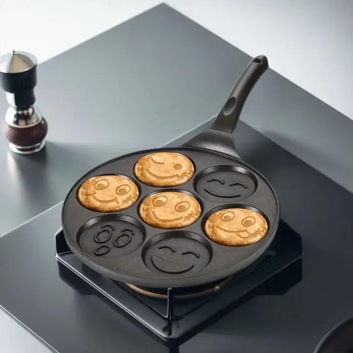 Poêle à crêpes antiarina, poêle à œufs frits, ustensiles de cuisine, poêle à hamburger, petit-déjeuner, 4 trous, 7 trous
