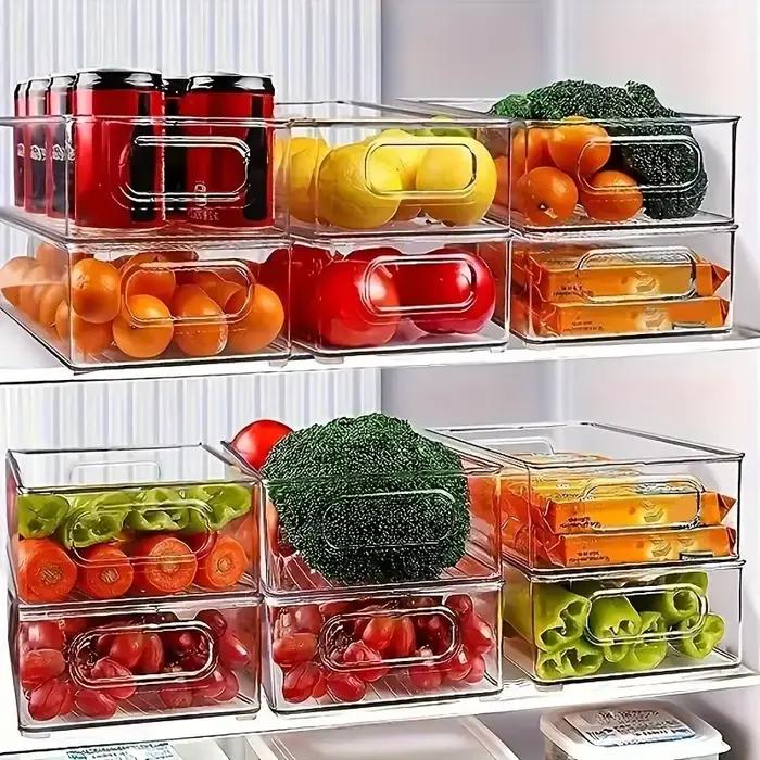 Boîte de rangement alimentaire empilable pour réfrigérateur avec poignée, organiseur de cuisine