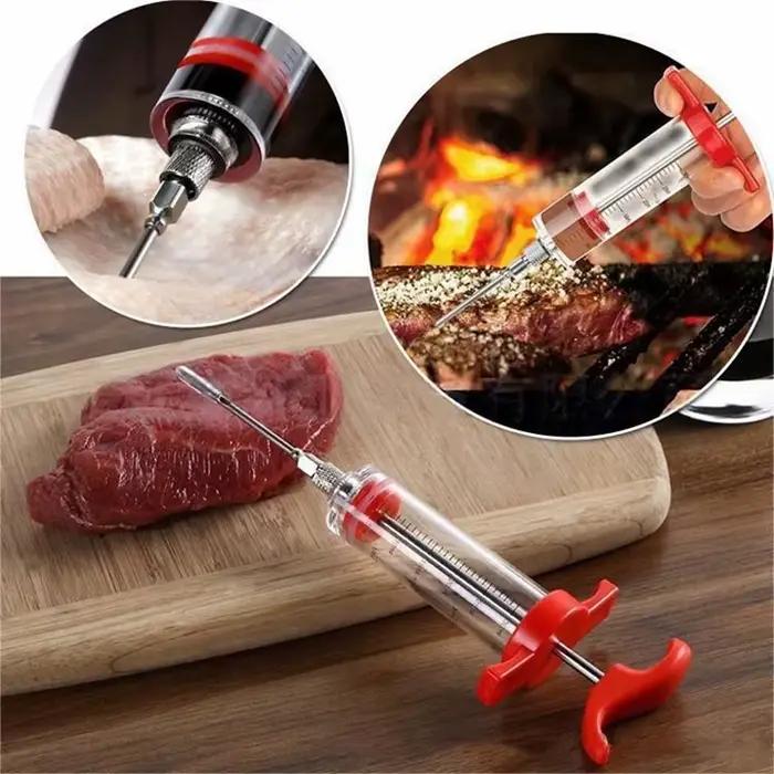 Seringue à injecter de la viande avec 3 aiguilles d'injection de marinade pour barbecue injecteur de saveur de dinde et viande occasion spéciale