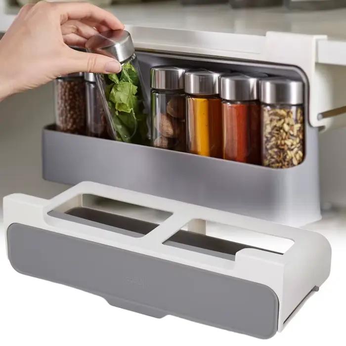 Support de rangement de bouteilles d'assaisonnement de cuisine, étagère à épices auto-adhésive murale sous étagère, organisateur d'épices, support de rangement de cuisine