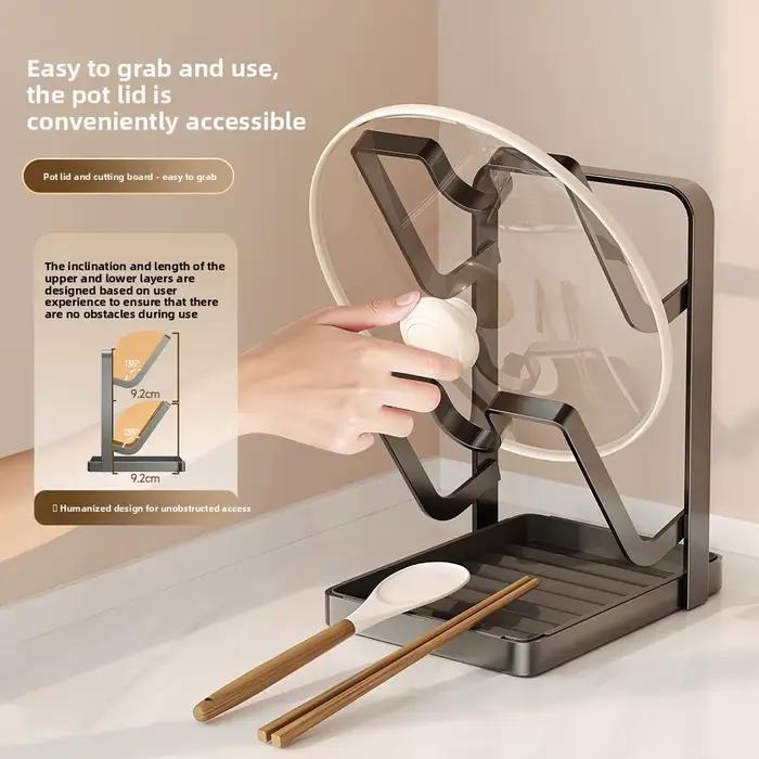 Support de rangement superposé pour couvercles de casseroles et planches à découper en acier au carbone, pour comptoir de cuisine, avec plateau d'égouttage