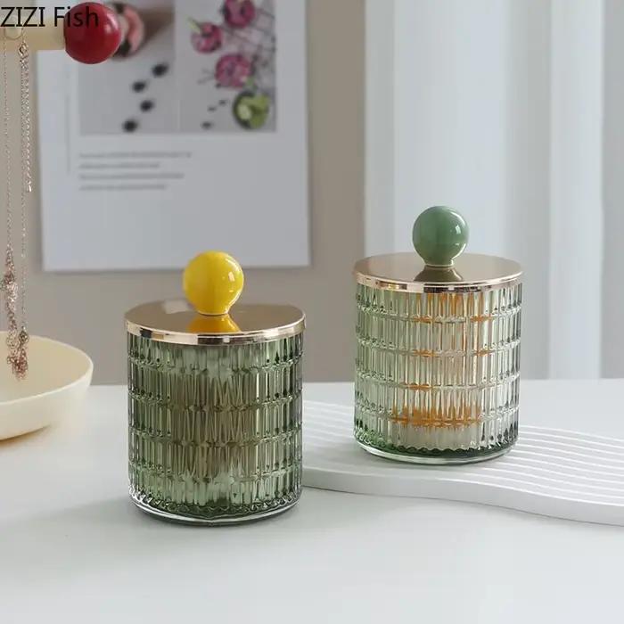 Bocaux de Rangement en Verre Coloré, Boîte à Thé, Pot à Bonbons, Boule en Céramique, Pot Décoratif avec Couvercle, Boucles d'Oreilles, Boîte à Bijoux