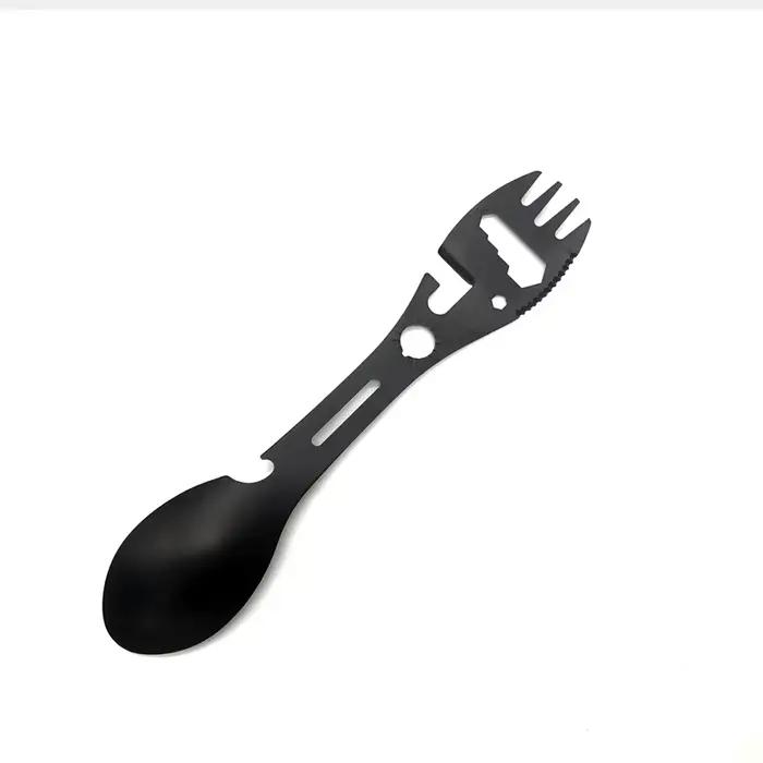 Spork multifonctionnel 10 en 1 : cuillère à ustensile portable en acier inoxydable, ouvre-boîte, couteau dentelé, clé, indicateur de direction
