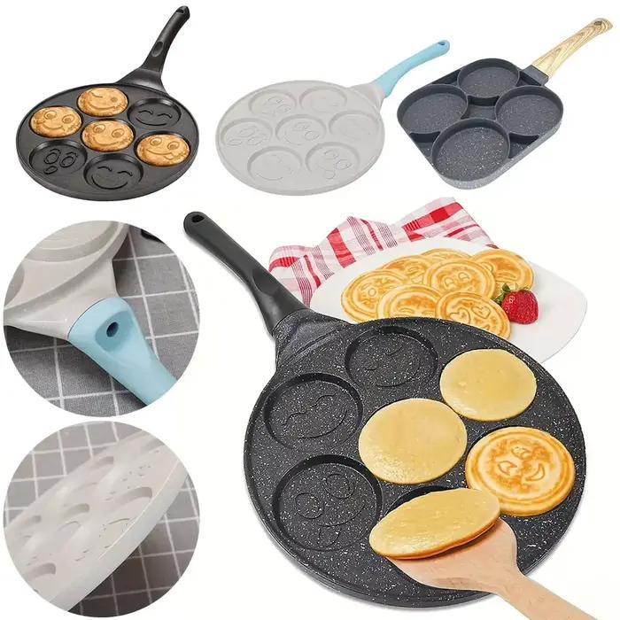 Poêle à crêpes antiarina, poêle à œufs frits, ustensiles de cuisine, poêle à hamburger, petit-déjeuner, 4 trous, 7 trous