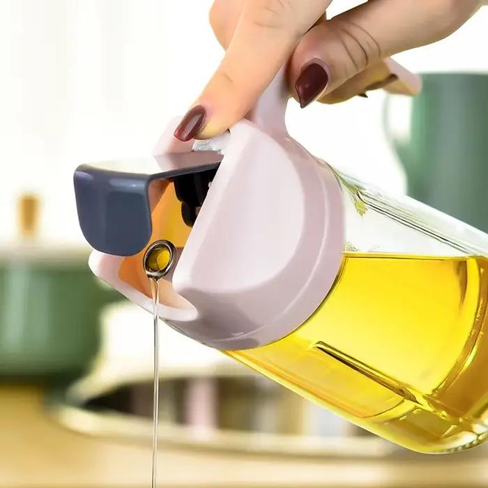 Bouteille d'huile en verre à ouverture automatique, pot de stockage d'assaisonnement créatif, outil de cuisine pratique, évaluation de l'assaisonnement liquide