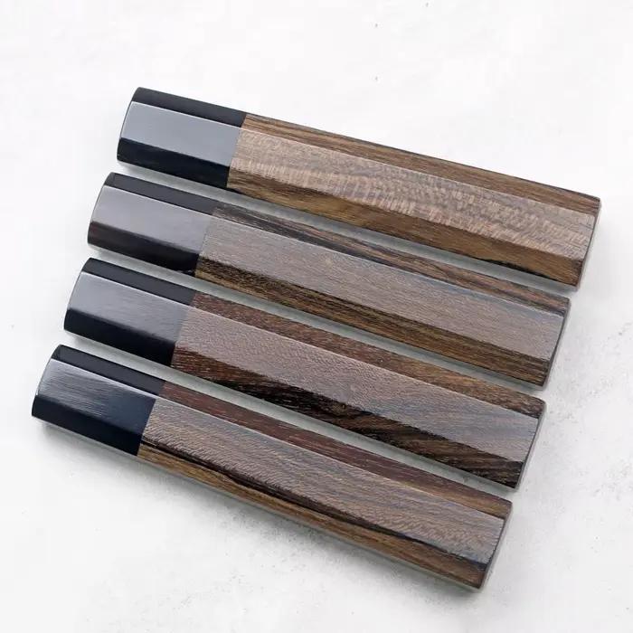 Manche de couteau artisanal en bois octogonal avec corne de bœuf 135 mm