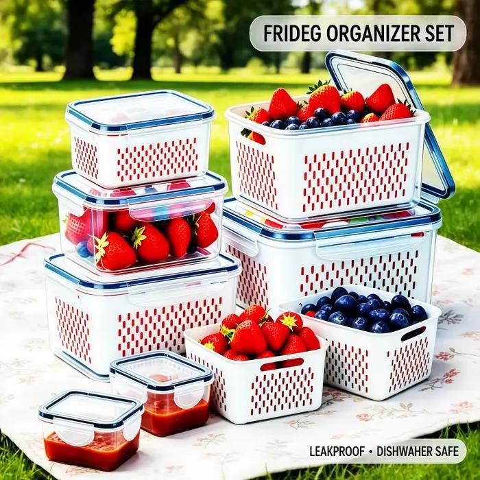 Lot de 6 Contenants de Rangement Grande Capacité pour Fruits avec Passoire Amovible pour Réfrigérateur