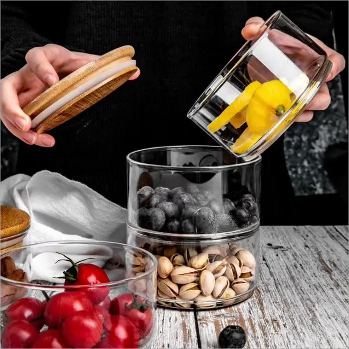Bol en verre à salade japonais avec couvercle, pot de stockage de fruits, Tupperware empilable, organisateur de stockage des aliments, conteneurs de réfrigérateur de cuisine