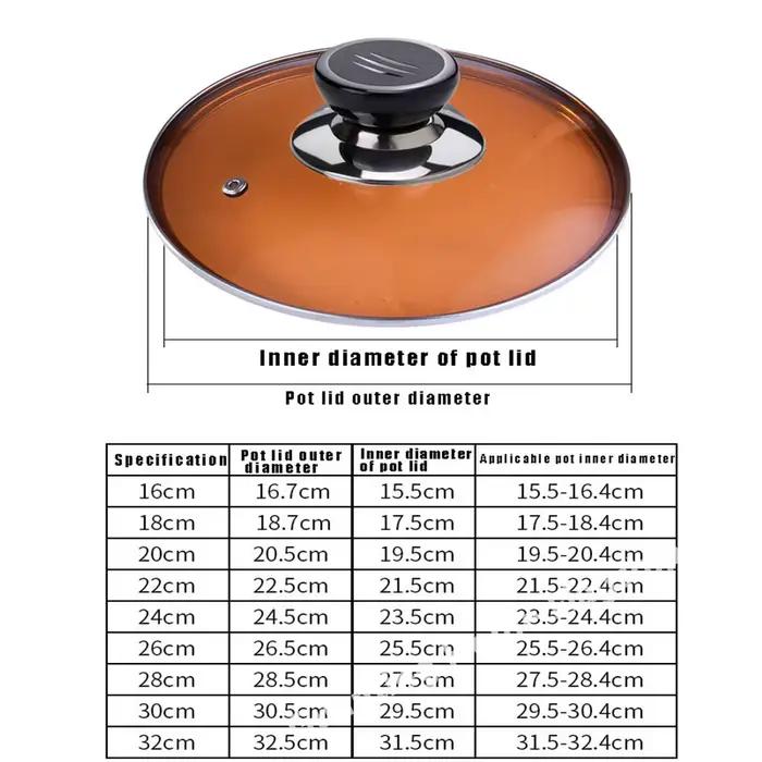 Couvercle en verre marron de 16 à 32cm avec bordure en acier inoxydable et couvercle de casserole de cuisine domestique multifonctionnel de Chef circulaire résistant à la chaleur