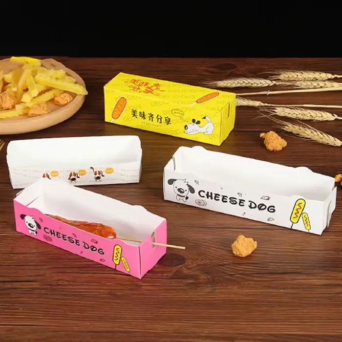 Lot de 100 boîtes à hot-dogs, boîtes à saucisses, boîtes à snacks, boîtes à nourriture jetables, plateaux de service pour fêtes, boîtes à emporter pour la restauration