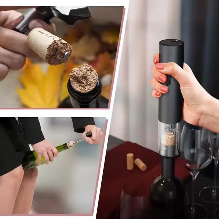 Accessoire de Cuisine Intelligent 4 en 1 Tire-bouchon Électrique Coffret Cadeau Verseur de Vin Base de Rangement Occasions Spéciales