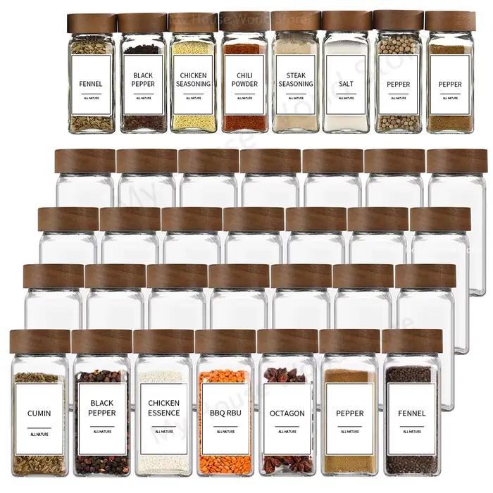 Ensemble de 13 Pots à Épices en Verre avec Couvercles en Bambou pour Organiser et Décorer Pratiquement et Esthétiquement Votre Cuisine Occasions Spéciales À Offrir