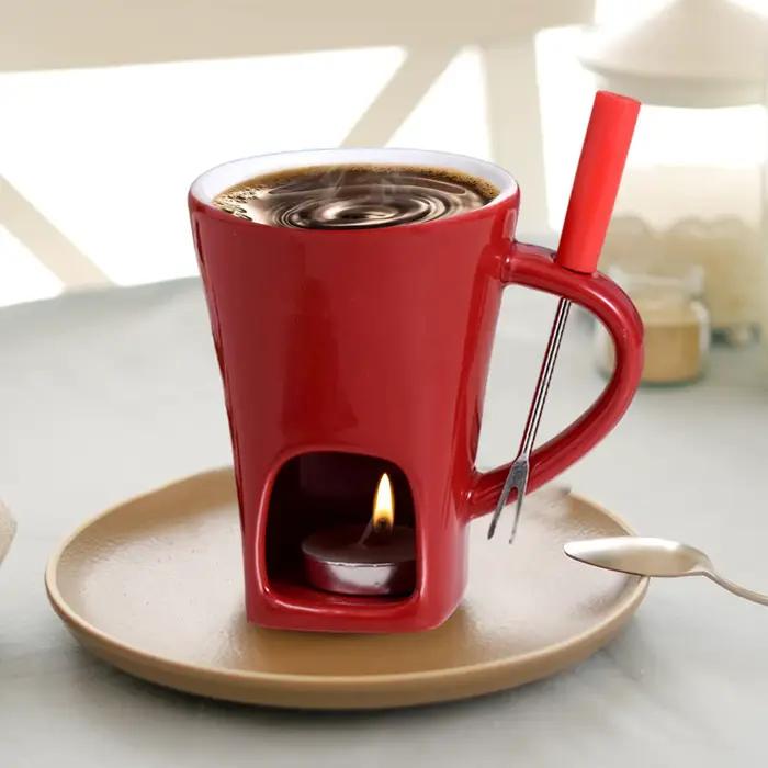 Mini ensemble de tasses à Fondue au chocolat avec fourchette et bougies, Pots à Fondue au fromage, crème glacée, Kit de fabrication de Fondue, tasse à fondre au beurre, petit réchauffeur