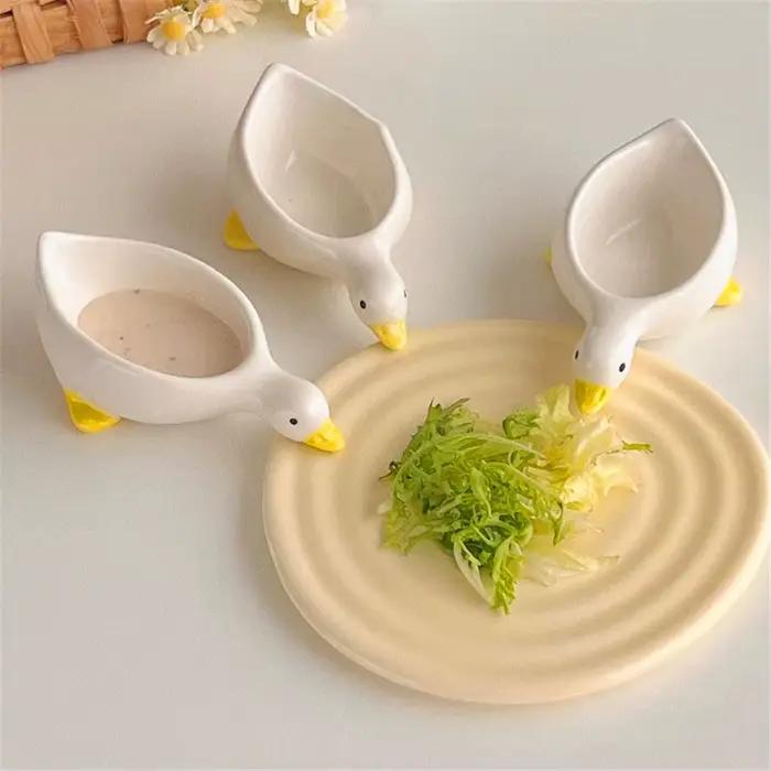 Plat d'assaisonnement de canard en céramique, plat de trempage de salade, mini bol de crème, couverts de thé de l'après-midi au design mignon