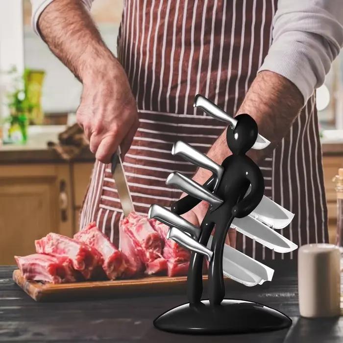 Ensemble porte-couteaux humanoïde en acier inoxydable et plastique ABS pour cinq types de couteaux pour cuisine et présentation d'aliments occasions spéciales