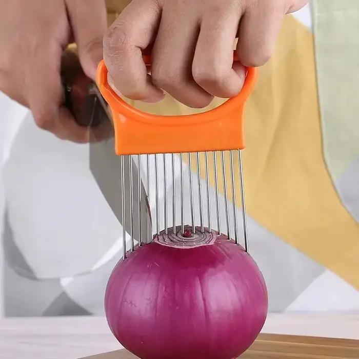 1/2/3/4 pièces tranche d'oignons sans effort avec ce 1 pièce trancheuse d'oignon colorée cuisine porte-oignon de pommes de terre en acier inoxydable