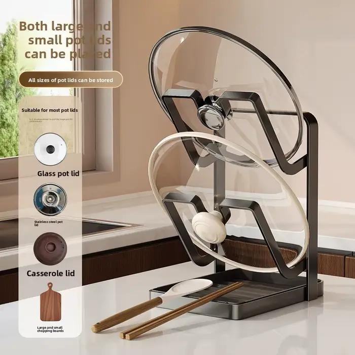 Support de rangement superposé pour couvercles de casseroles et planches à découper en acier au carbone, pour comptoir de cuisine, avec plateau d'égouttage